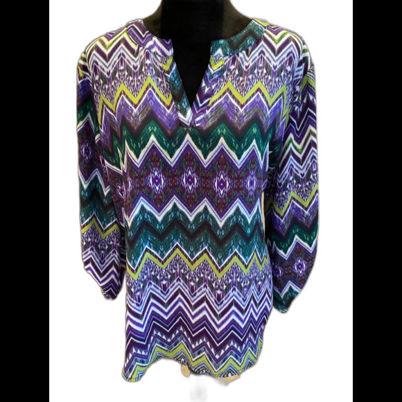 Cato Blouse Plus Size XL purple Green Pattern Flowy High Low Casual Flattering - Picture 2 of 11